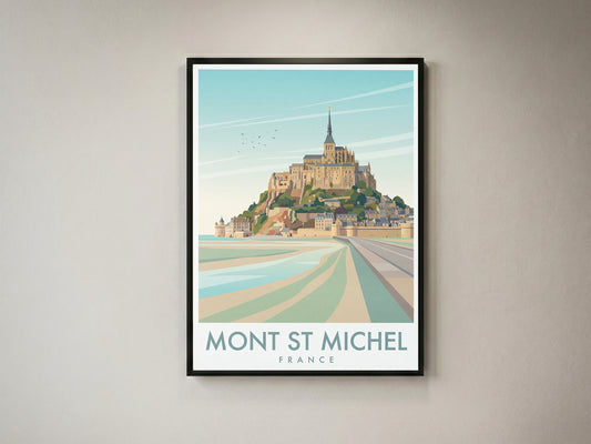 Mont Saint-Michel France Travel Poster, Vintage Normandy Coastal Abbey Wall Art