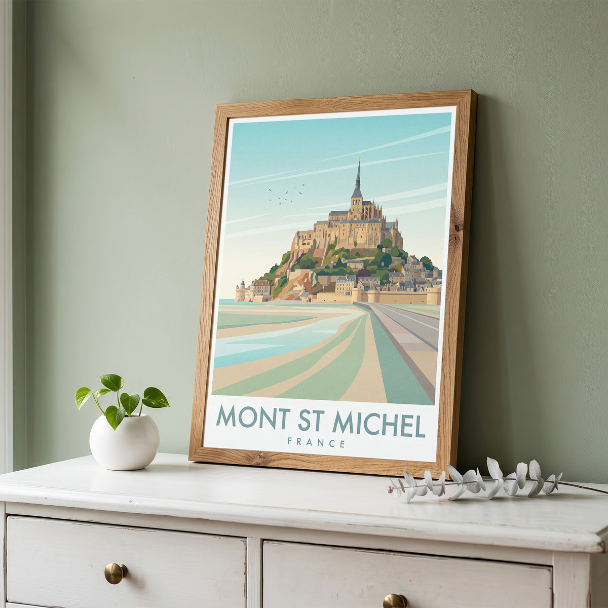 Mont Saint-Michel France Travel Poster, Vintage Normandy Coastal Abbey Wall Art