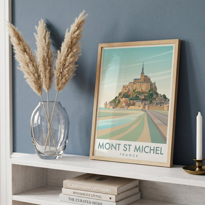 Mont Saint-Michel France Travel Poster, Vintage Normandy Coastal Abbey Wall Art