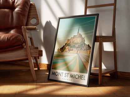 Mont Saint-Michel France Travel Poster, Vintage Normandy Coastal Abbey Wall Art