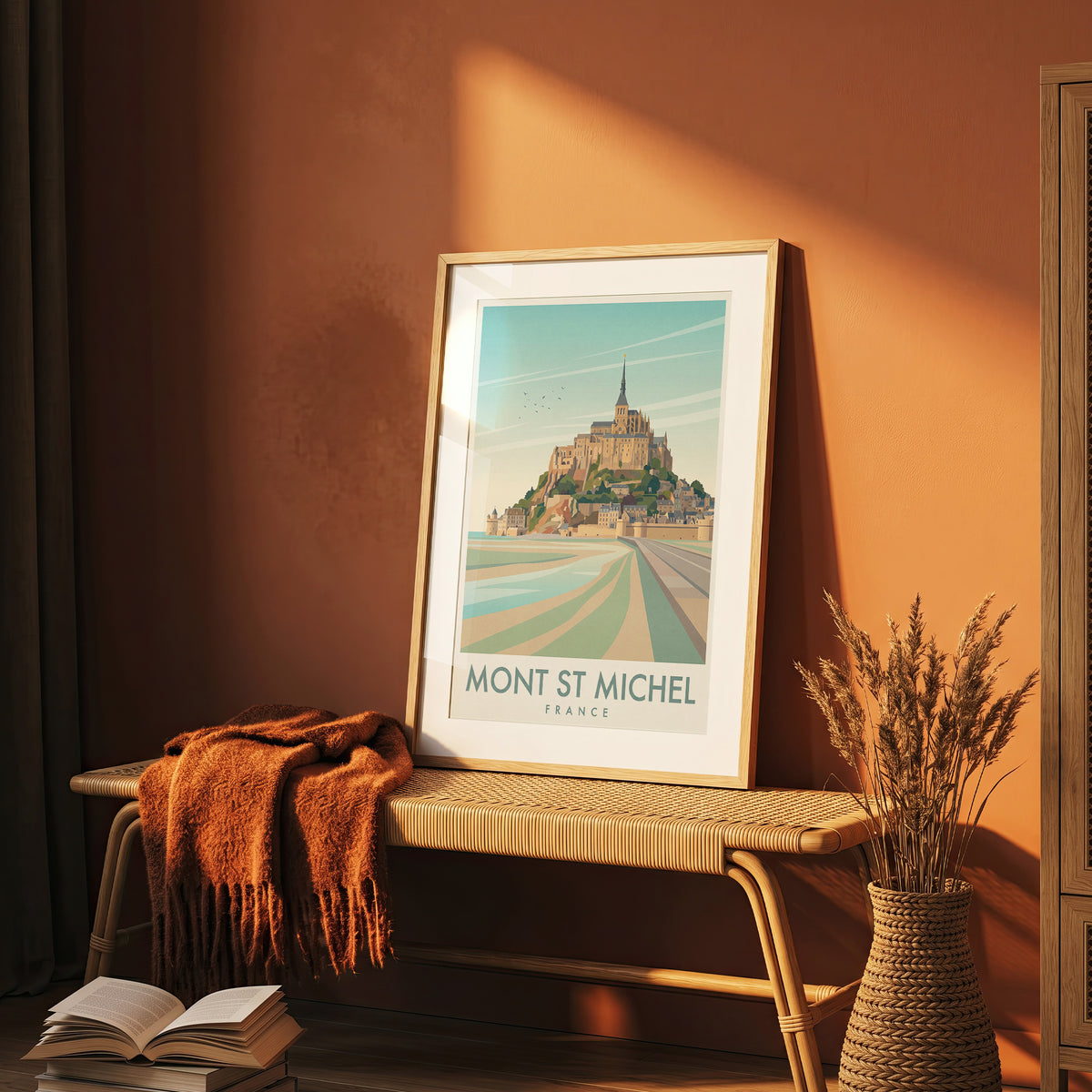 Mont Saint-Michel France Travel Poster, Vintage Normandy Coastal Abbey Wall Art