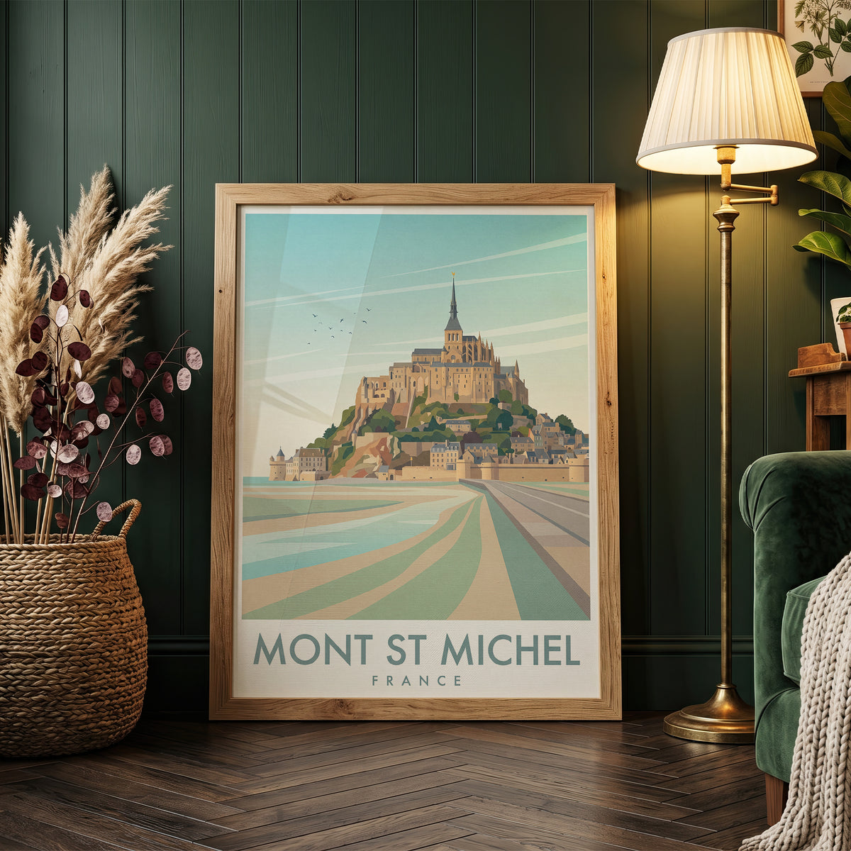 Mont Saint-Michel France Travel Poster, Vintage Normandy Coastal Abbey Wall Art